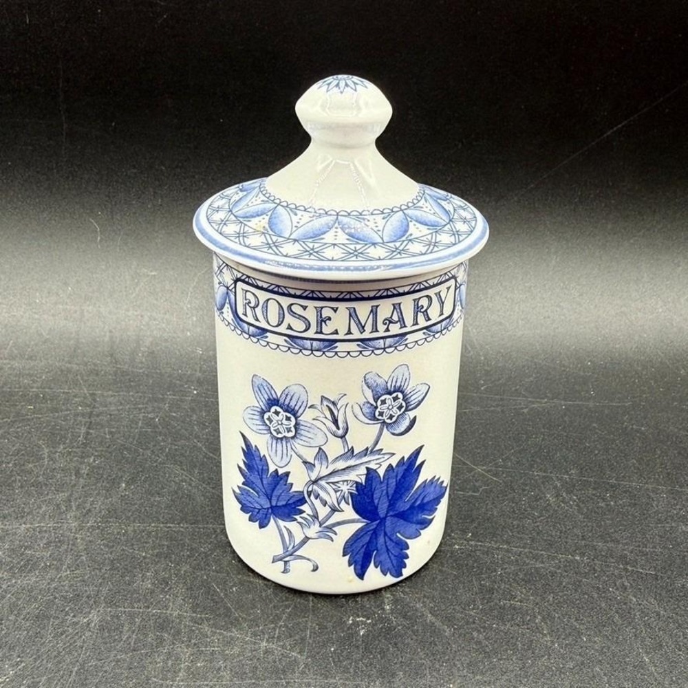 Spode Blue Room Collection ROSEMARY Geranium 4.25" Herb Spice Jar & Lid England